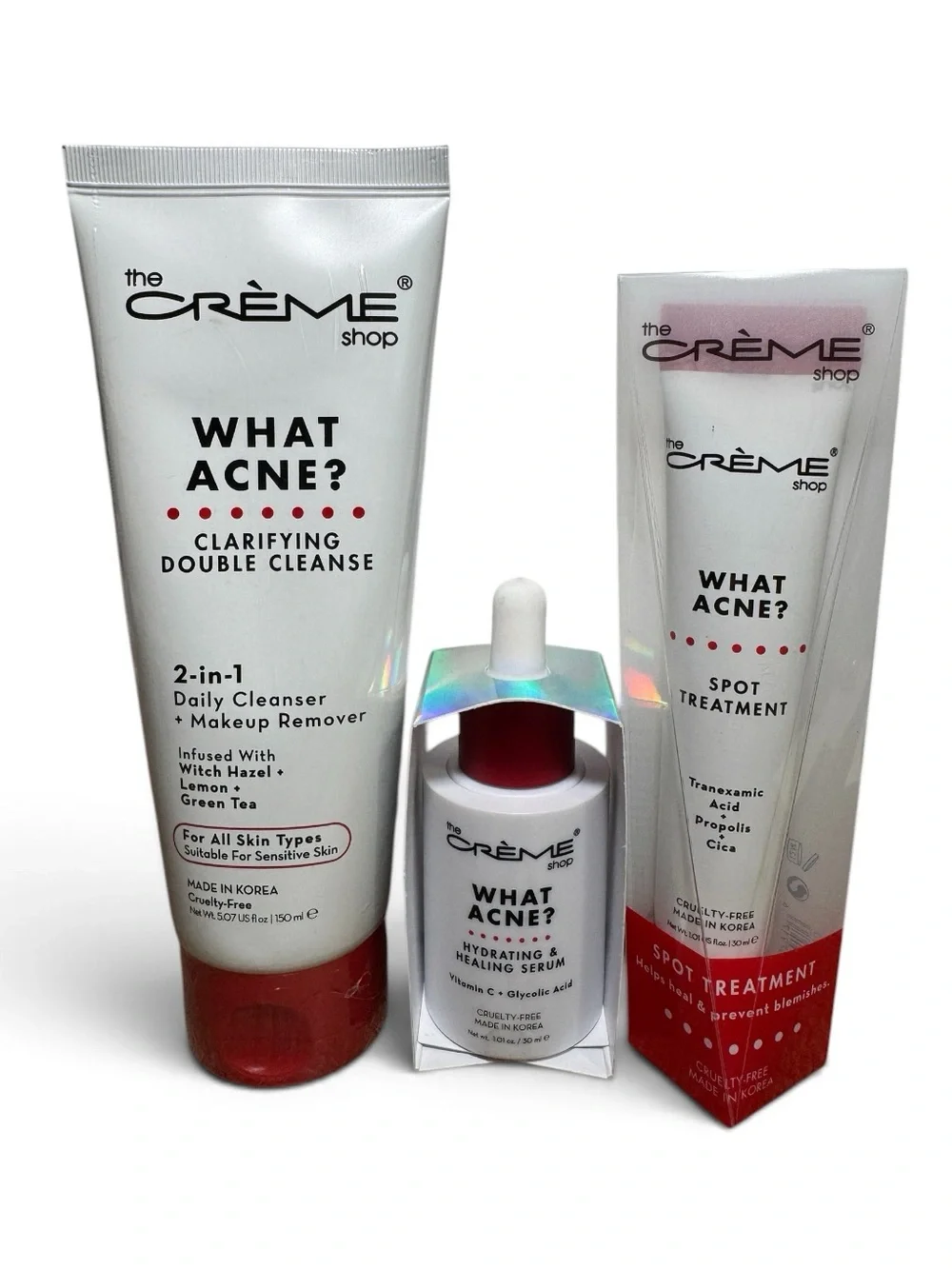 What Acne? Cleanser, Serum, Spot Treatment